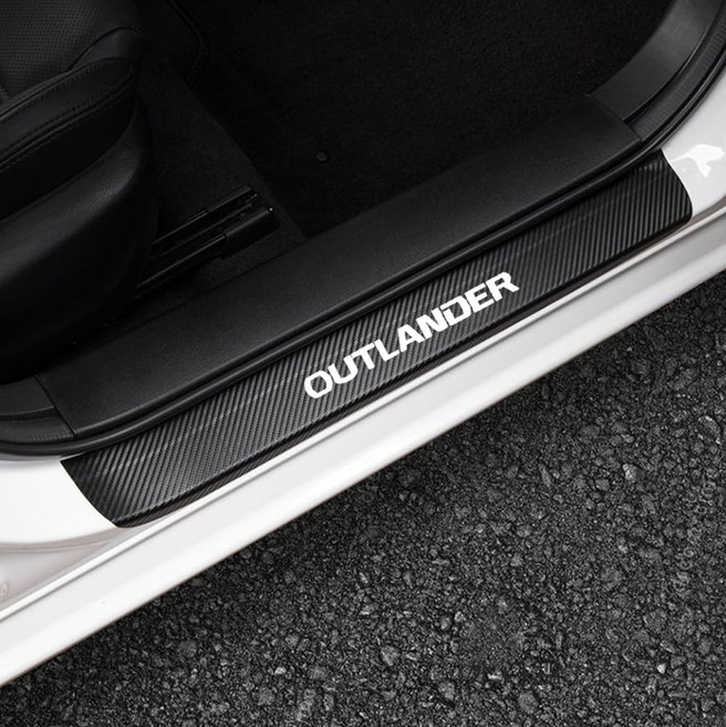 미쓰비시 2014-2026 아웃랜더 PHEV 스포츠 카본 파이버 스타일 가죽 도어 실 프로텍터 더티 스커프 플레이트 커버 가드 트림 웰컴 페달 4PCS-RED, SLIVER