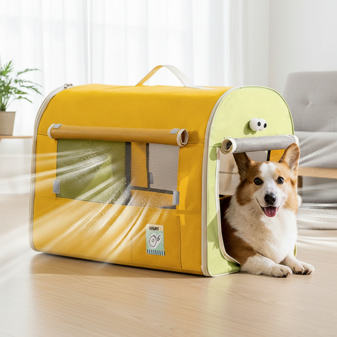 사시한사 통풍 강아지 이동가방 접이식 강아지 켄넬 휴대용 고양이 이동가방, 1개, 노란색