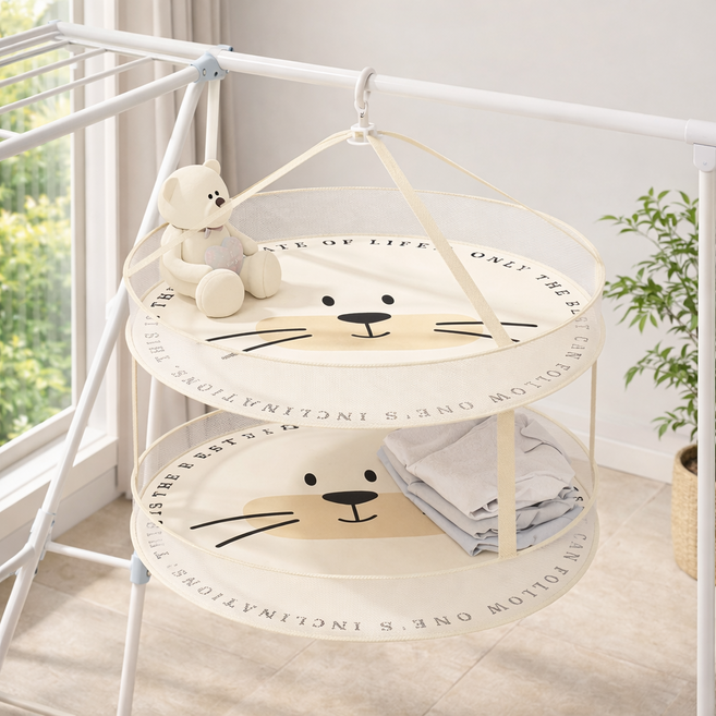 원형 다용도 건조망 매쉬 2단 대형 60cm 아기 양말 인형 건조대 통기성, 고양이, 2단