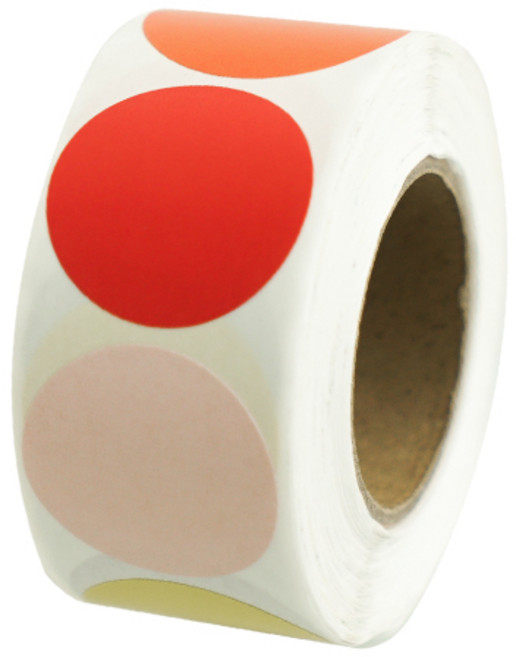 디어플레이스 컬러 롤스티커 500매 2.5cm, 1롤, 10.원형_8색