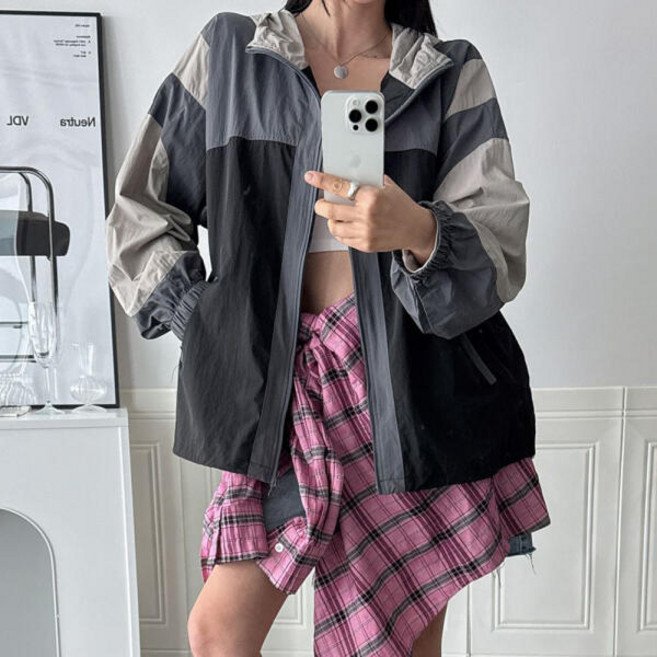 봄아노락 하이넥 여자 블록코어 나일론자켓 후드바람막이