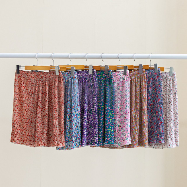 냉장고 몸빼바지 플리츠팬츠 꽃주름바지 꽃무늬 9부시보리 여성용 파자마 촌캉스룩