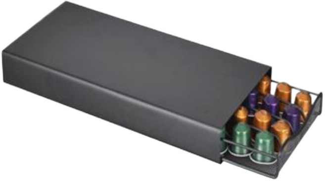 OASISWJ 膠囊咖啡收納架，適用 Nespresso 咖啡膠囊，抽屜式設計可容納 40 顆, 抽屜式A款-封閉黑色, 1個