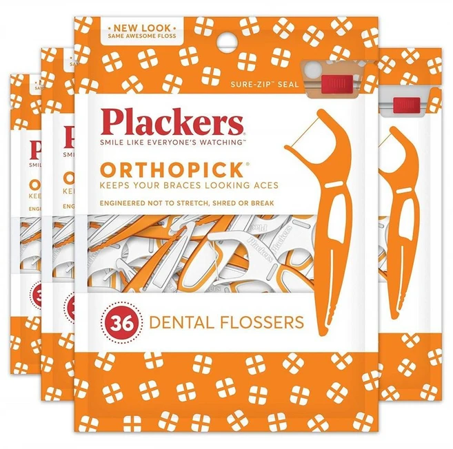 플랙커스 Plackers 치실 36개입 4개 오쏘픽 Orthopick Dental Floss Picks for Braces 36 Count (Pack of 4) - 쿠팡