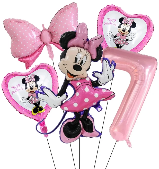 5PCS 미키 마우스 생일 장식 풍선 미키 미니 풍선 세트 및 32in 1-9 번호 풍선 어린이 생일 파티 Decora, 01 기타, 13 Pink-7