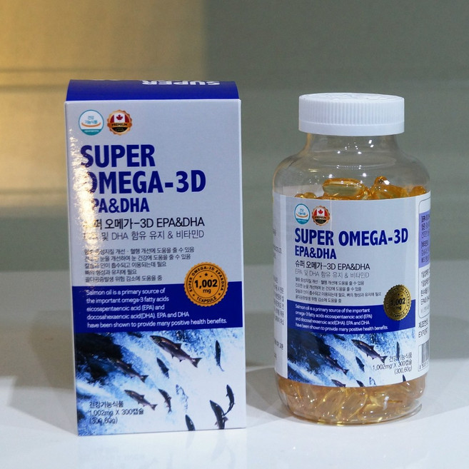 캐나다 슈퍼오메가 3D 연어오일 99.9% EPA DHA 대용량 300캡슐, 300개, 1회분