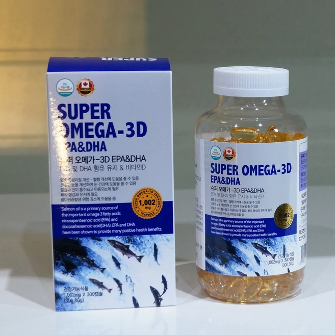 캐나다 슈퍼오메가 3D 연어오일 99.9% EPA DHA 대용량 300캡슐, 300개, 1회분 - 쿠팡