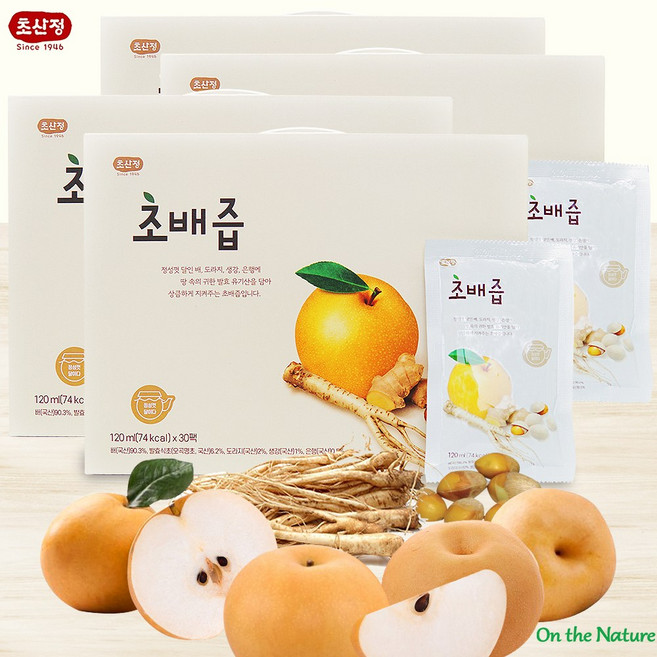 초산정 초배즙 4BOX(120팩)/환절기/참배 도라지 생강 은행 오곡명초/발효식초/전통식초, 120개, 120ml