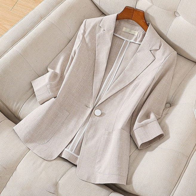 AOKADA 여성 봄 여름 슬림핏 린넨 캐주얼 세미 정장 자켓 7부소매 키작녀 블레이져