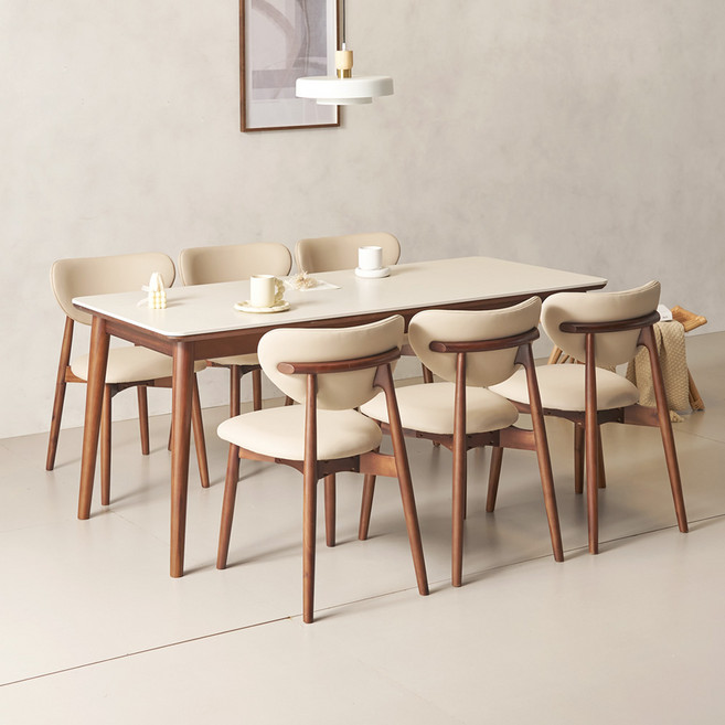 데코라인 마드리 6인용 포세린 세라믹 원목 식탁 세트 1800 의자6, 02-식탁+의자6개