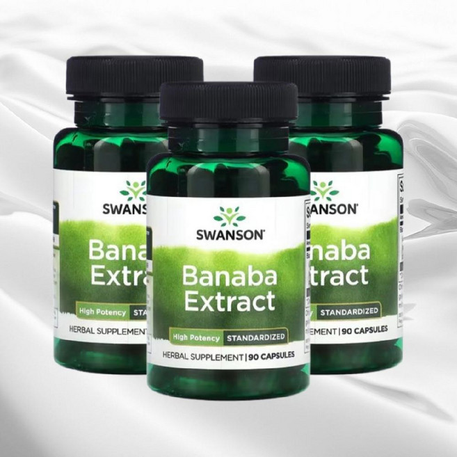 스완슨 바나바 리프 잎 추출물 코르솔산 90캡슐 3병 Banaba Leaf, 3개, 90정