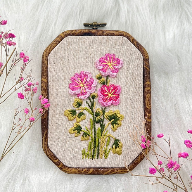 프랑스 자수 DIY 키트 도안 액자 세트 십자수 패키지, 05.핑크접시꽃