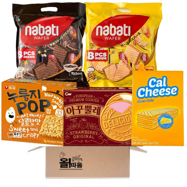 농심 누룽지팝+청우아꾸뿔레+나바티 치즈맛웨이퍼+나바티 초콜릿웨이퍼+칼치즈 1개씩, 1세트, 누룽지팝+아꾸뿔레+나바티치즈맛웨이퍼+초콜릿웨이퍼+칼치즈