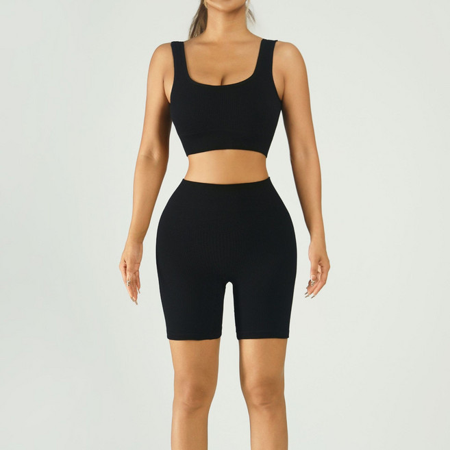 데일리유 여성용 운동용 헬스 스트릿 패드 브라 심리스 브라 필라테스 브라탑 라운드 넥 하이웨이스트 속건 요가 세트 복숭아 엉덩이 숏 팬츠