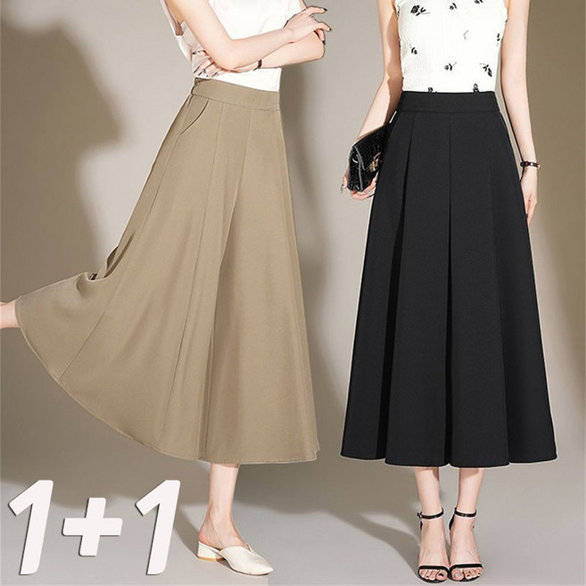 2장세트 (1+1) L-4XL 하이웨스트 엄마바지 치마바지 아이스 시원한 통바지 세련된 중년여성 30대 40대 50대 정장 치마 바지