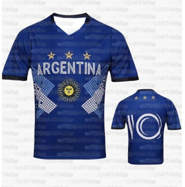 축구 저지 티셔츠 아르헨티나 스트라이프 그래픽 프린트 클래식 통기성 스포츠 유니폼 훈련 대회용, 1개, 색상: 1. T342444 / 크기: O. 160