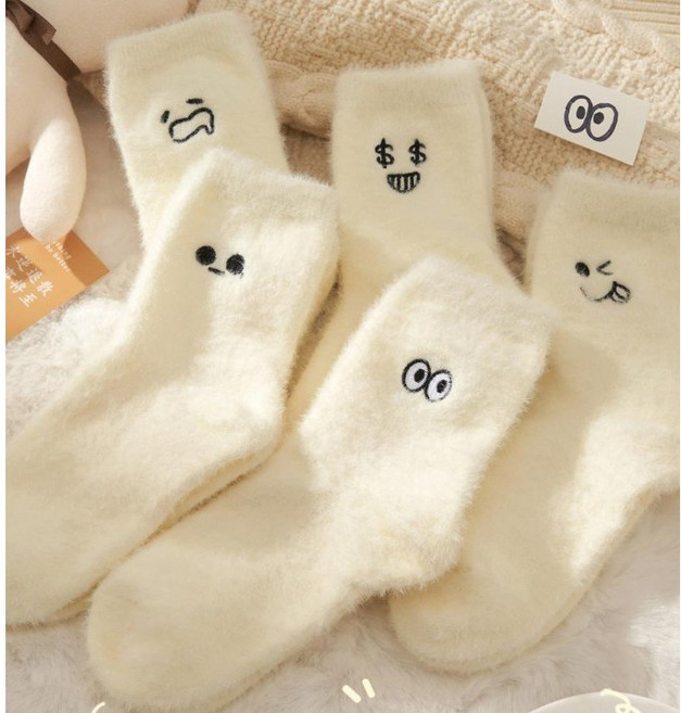 남녀공용 얼굴 표정 귀여운 실내 실외 수면 양말 5개 1세트