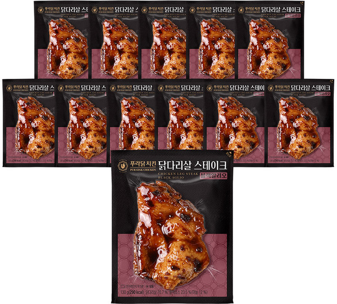 [무료배송/당일발송] 푸라닭 국내산 순살 닭다리살 스테이크 블랙알리오, 130g, 12개
