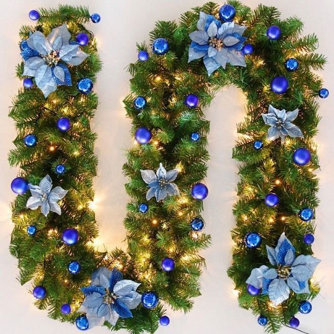 聖誕藤條 聖誕節裝飾 帶燈花環, 1個, 藍色加密款（不帶燈）, 藍色, 加密款（不帶燈）