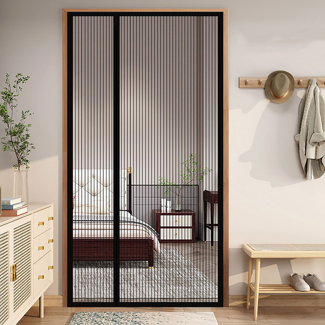 폴라도레 찢어지지 않는 사이드 도어 방충망 현관 자석 찍찍이 모기장, 1번 - 블랙(기본망)