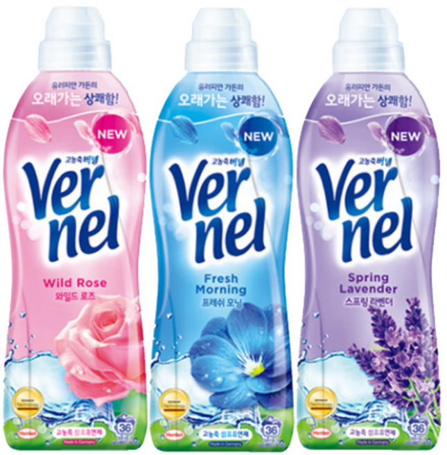 고농축 섬유유연제 버넬 900ml X 3개 -H.C, 로즈+프레쉬+라벤더, 1세트