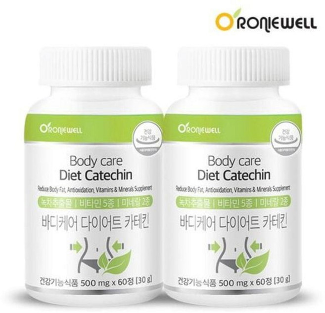 바디케어 다이어트 카테킨 60정x2개 녹차 추출물 식약처인증 보조제 더블 컷 체중 복부 감소 식물성 로니웰, 60정