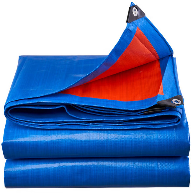 이중 보강 PE 방수포 100% 방수/방풍/자외선 차단 트럭/캠핑/건축 다용도 금속고리&로프 포함 찢어짐 방지 두꺼운 천막, 파란색 + 주황색