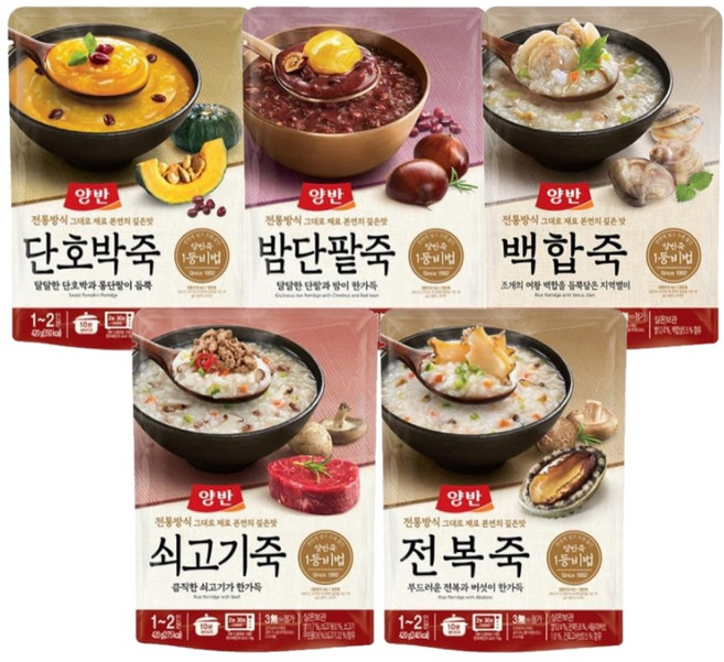 동원 양반죽 파우치죽 420g (전복/ 쇠고기/ 백합/ 밤단팥/ 단호박/참치) 택1, 1개