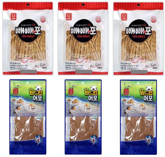한진 빼빼어포 매운맛 3개+월드컵어포 3개, 1세트, 144g