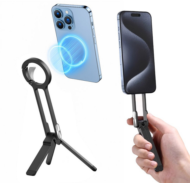 블레오 휴대용 접이식 맥세이프 거치대 삼각대, 블랙