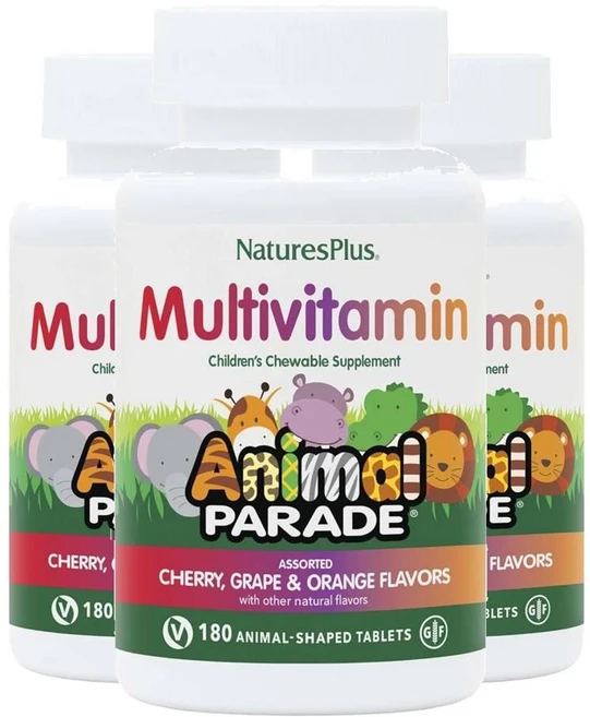 네이처스플러스 베지테리언 애니멀 퍼레이드 멀티 비타민 츄어블, 3개, 180정 - 쿠팡