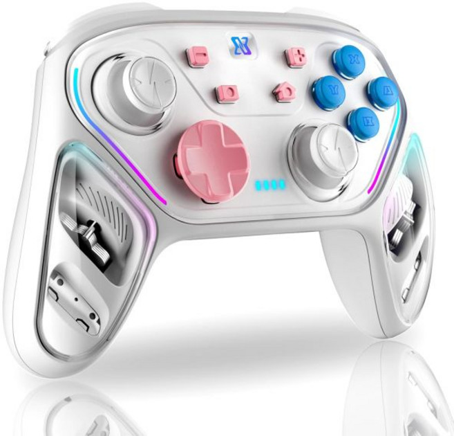 BINBOK GEMINI 스위치 컨트롤러 - HD 럼블 홀 효과 조이스틱 RGB Switch 2/Switch/Switch Lite/Switch OLED용 무선 Pro, White, 1개