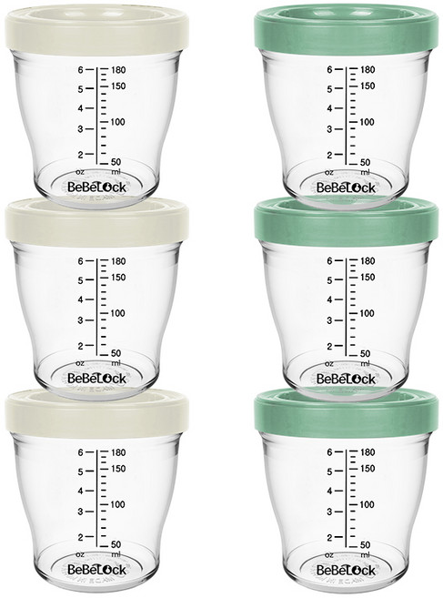 베베락 아이와 트라이탄 이유식용기 180ml (3+3개입), 아이와 트라이탄 180ml(크림3P+딥그린3P), 1세트, 1ml