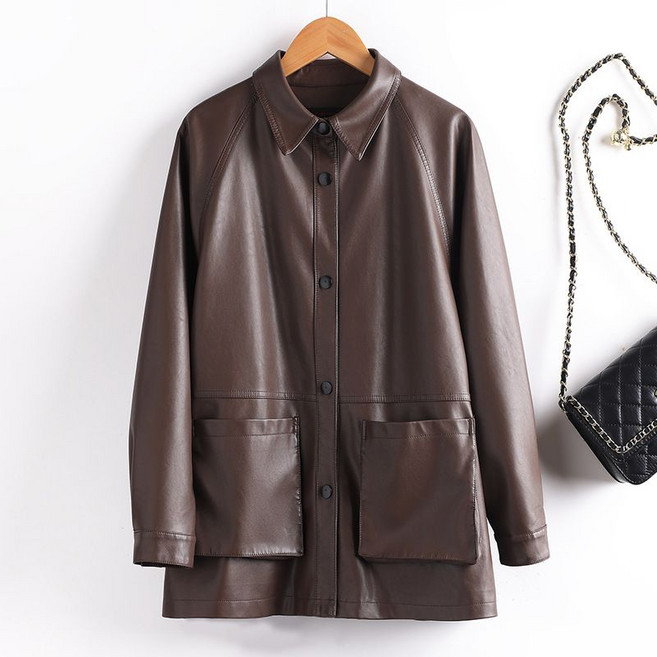 2025 봄가을 가죽 재킷 여성 캐주얼 PU코트 라이브 핫 카고 포켓 싱글