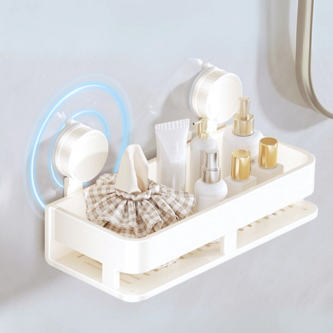 글로윅 무타공 강력 흡착식 욕실선반 물빠짐 일자형 정리대 선반, 아이보리, 1개