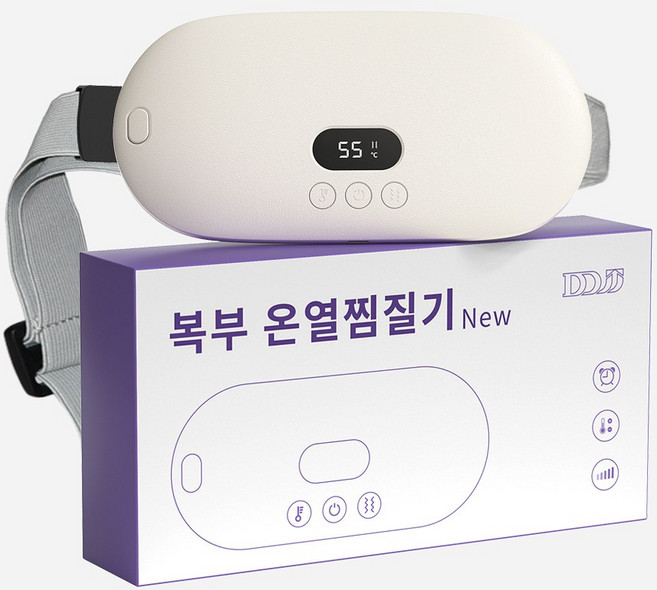 DDJJ 복부 온열찜질기 마사지기 허리 안마기 무선 5단온도 충전식, 화이트
