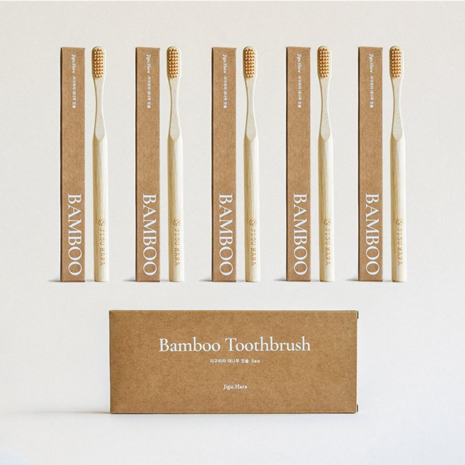 JIGUHARA 대나무 칫솔 베이지, 1개, 5개입