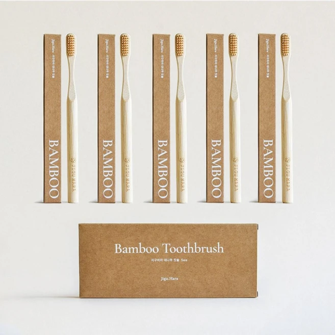 JIGUHARA 대나무 칫솔 베이지, 1개, 5개입 - 쿠팡