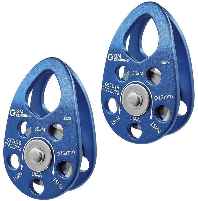 GM CLIMBING Swing Cheek 마이크로 풀리 30kN 자체 윤활 부싱 CE UIAA 인증 블랙 원 유닛, 볼 베어링 | 블루 2개 팩