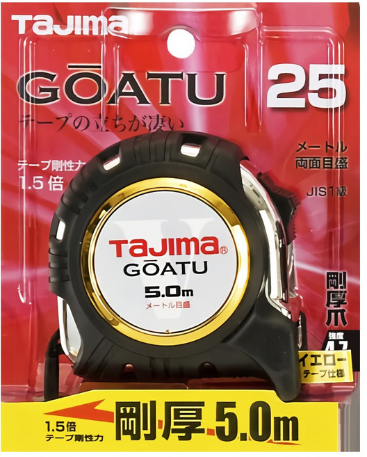 타지마 5m X 25mm 고아츠 G그립 줄자 오토락 자동 양면 눈금 측정 전문가용 목수 목공 핸디 줄자 GAGL25-50