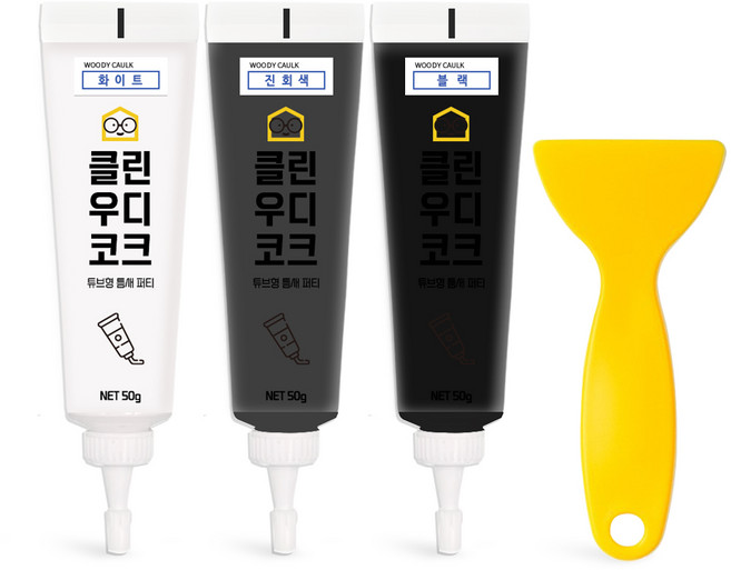 철물팩토리 퍼티 우디코크 마루바닥보수 메꾸미 보수제, 화이트+진회색+블랙+PVC헤라, 1개