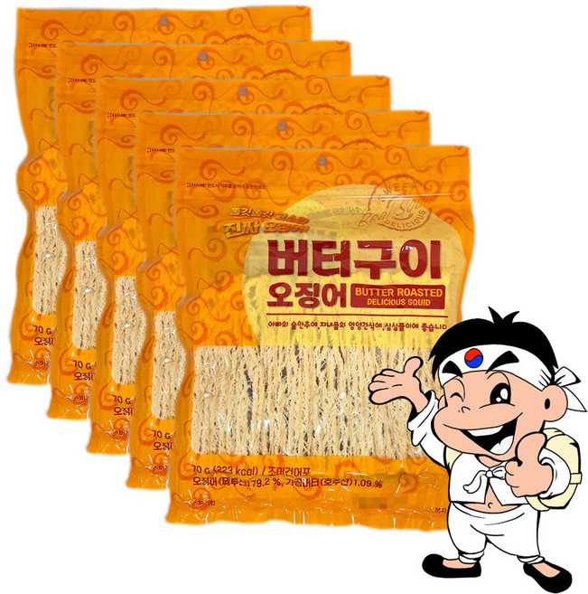 [가락시장갑룡씨] 버터구이 오징어 70g/ 5개, 70g, 1세트