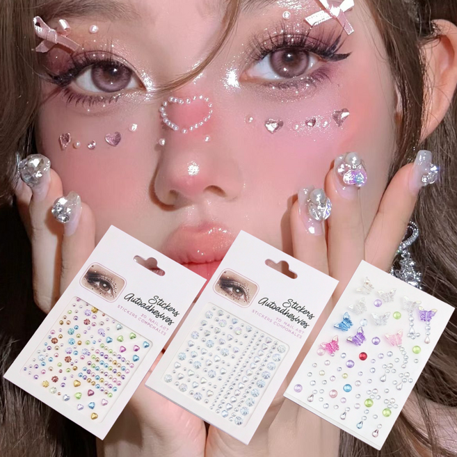 라곰라이프 페이스 반짝이 스티커 보석 큐빅스티커 3종 세트, 1세트, 레인보우