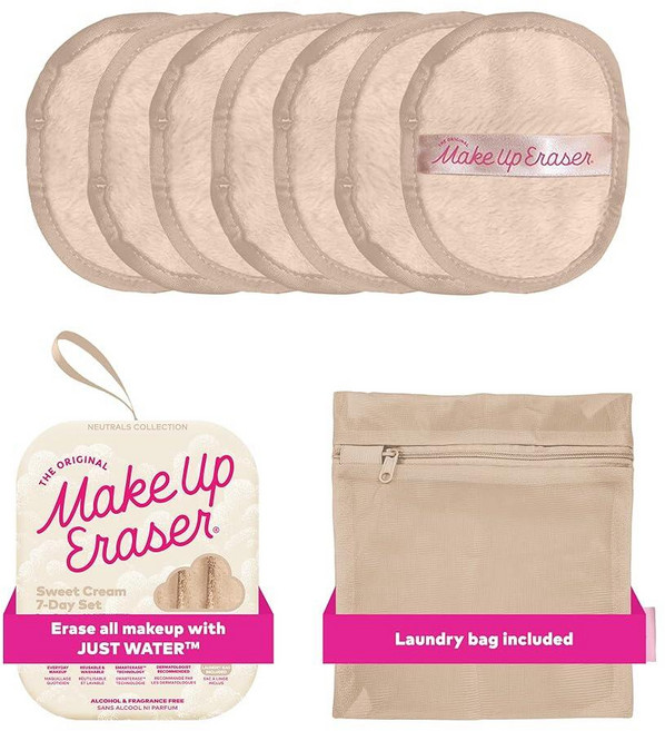 The Original MakeUp Eraser 7일 세트 방수 마스카라 아이라이너 파운데이션 립스틱 자외선 차단제 등을 포함한 물만으로 모든 메이크업을 지울 수 있습, Sweet Cream