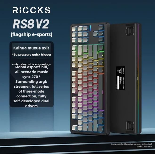 Riccks RS8V2 기계식 키보드 무선 블루투스 가스켓 구조 인체공학적 디자인 하이파이 사운드 맞춤형 사무실, 01 Black-Muxue Switch