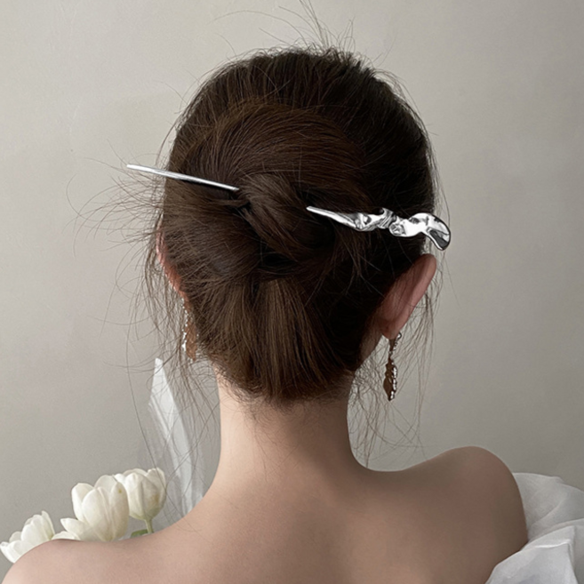 하이유니 트렌디 웨이브 써지컬스틸 비녀 헤어핀