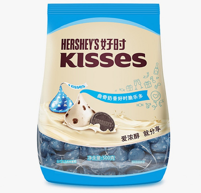 HERSHEY'S 好時 Kisses 水滴巧克力 曲奇白巧口味 500克, 1個, 曲奇白巧【500克】（約110顆）