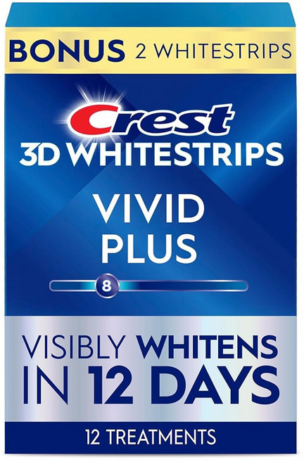 크레스트 3D 화이트스트립스 비비드 플러스 치아 미백 스트립 키트 10가지 트리트먼트 + 보너스 2가지(각각 상부 스트립/하부 1개 포함) 24개 8단계 화이트닝 키트, 크레스트 3D 화이트스트립스 비비드 플러스, 치아 미백