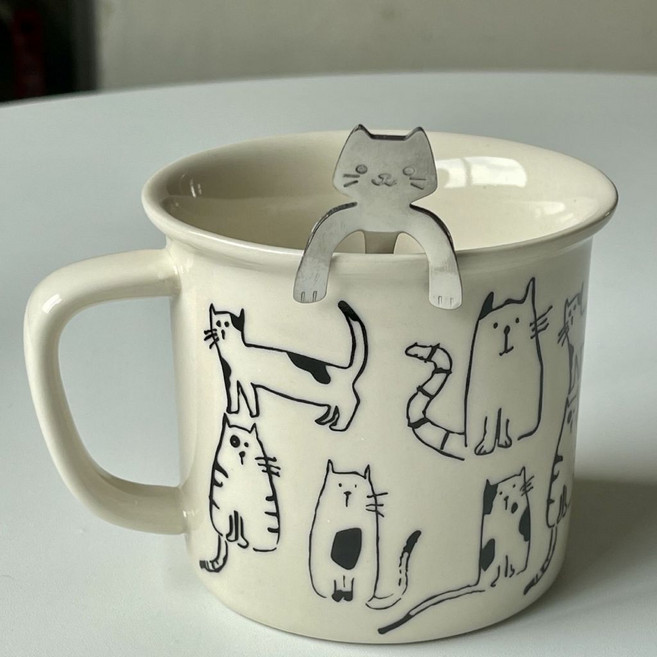 貓咪樂園馬克杯 - ins網紅辦公室咖啡杯 貓咪陶瓷杯 交換禮物 聖誕禮物, 乳白, 1個