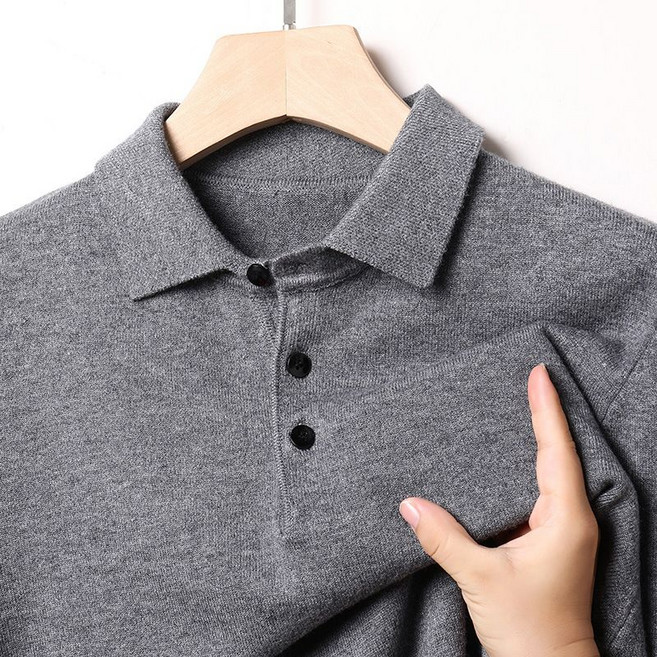 봄 가을 남성 카라 긴팔티 부드러운 니트 티셔츠 무지 캐주얼 얇은 스웨터SYW